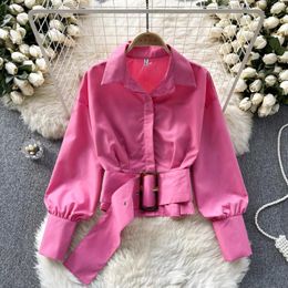 Women's Blouses SuperAen 2024 Spring Shirt Design Pleated Waist Short French Bubble Sleeves Top Style