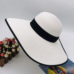 Wide Brim Hats Beach Women Straw Big Sun Hat Block Breathable Sunscreen UV Protection Summer White Protector Caps