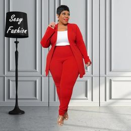 L-4XL Plus Size Women Clothing Two Piece Sets Business Office Long Sleeve Pant Suits Female Casual Winter Fall Outfits Wholesale 240130