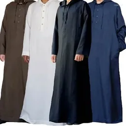 Ethnic Clothing Muslim Men Saudi Arab Long Sleeve Thobe Fashion Simple Men's Cotton Shirt Robe Tops