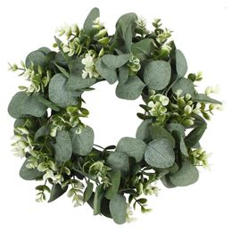 Decorative Flowers Artificial Grass Ring Eucalyptus Leaf Wreath Garland Door Hanging Wedding Simulation Plastic Layout