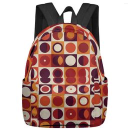 Backpack Plaid Rectangle Round Orange Red Women Man Backpacks Waterproof School For Student Boys Girls Laptop Bags Mochilas