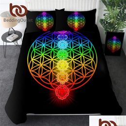 Bedding Sets Beddingoutlet Chakra Bedding Set Zen Theme Bed Er Colorf King Geometric Bedspreads Flower Of Life Bedlinen Dropship Drop Dhnms