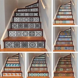 yazi 6PCS Removable Step Self-Adhesive Stairs Sticker Ceramic Tiles PVC Stair Wallpaper Decal Vinyl Stairway Decor 18x100CM 201201181x