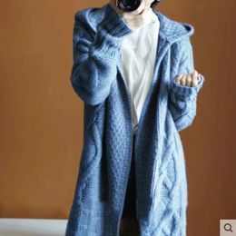 Women Sweater Midi Cardigans Autumn Winter 2023 Knitted Jackets Long Sleeve Korean Loose Hooded Coats Oversized Casual Basic 240126
