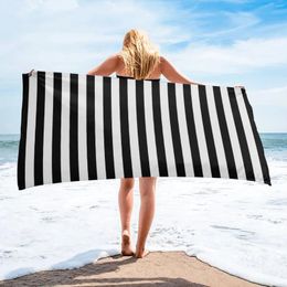 Towel Stripe Black White Soft Microfiber Bath Swimming Beach Sports Travel Accessories Face