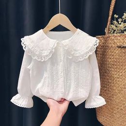 Girls Clothing 12M-6Y Childrens Spring Autumn Thin White Shirt Cardigan Baby Casual Long-sleeved Shirt 240201