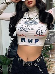 Women's T Shirts Cute Printed Top Semi-High Collar Open Neck T-shirt Female Autumn Spring 2024 Spicy Girls' Versatile Streetwear