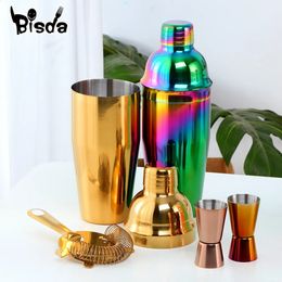 750ml Stainless Steel Boston Cocktail Set Shaker Wine Pourers Gold Bar Tool With Strainer Measure Cup Bartender 240119