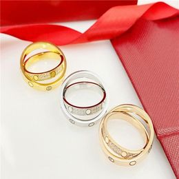 Card and double loop ring Designer stainless steel ring fashion jewelry man's wedding promise ring woman's gift289g