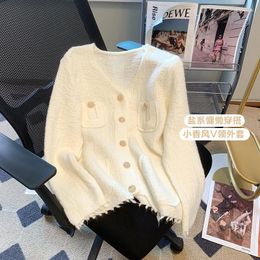 Women's Sweaters Han Edition Brim To Film And Small Air Fragrance Four Female Pocket Stitching Design Knitted Cardigan Sweater Coat
