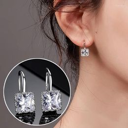 Dangle Earrings Square Black/White Stone Drop Trendy Female Crystal Earring Dainty Silver Color Wedding Jewelry For Women