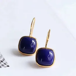 Dangle Earrings Original S925 Sterling Silver Temperamental Natural Lapis Lazuli Square Elegant Retro Fashion Female Geometric Luxuriou