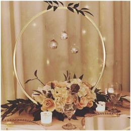 Decorative Flowers & Wreaths 10-40Cm Wedding Wreath Gold Iron Metal Ring Bride Handheld Garland Easter Decor Artificial Flower Rack Pa Dhglr