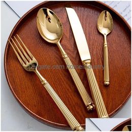 Dinnerware Sets 4Pcs Bright 18/10 Stainless Steel Luxury Cutlery Set Tableware Knife Spoon Fork Flatware Dishwasher Safe Utensils Dro Dhowi