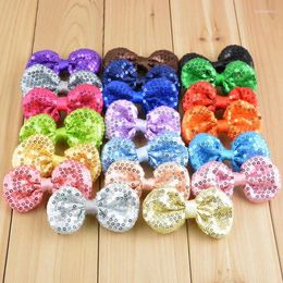 Hair Accessories 120pcs/lot 21colors 9cm DIY Shiny Sequin Bows Knot Without Clips Fashion Applique Headband For Kids Girls