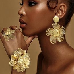 Necklace Earrings Set Gold Colour Bracelet Ring For Women 18K Plated Flower Design Luxury Dubai Jewellery