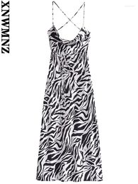 Casual Dresses XNWMNZ Robe Sexy Women 2024 Fashion Zebra Printed Summer Midi Long Dress Vintage Backless Thin Straps Female Vestidos