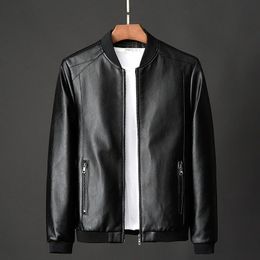 2023 Autumn Men Black Biker PU Leather Coat Korean Fashion Pu Jacket Trend Casual Fit Slim Baseball Clothes 8Xl 240130