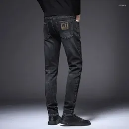 Men's Jeans For Men Tight Pipe Stretch Trousers Slim Fit Black Male Cowboy Pants Elastic Skinny With Pockets Classic 2024 Trend Soft