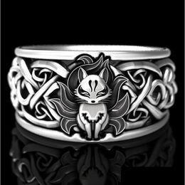 Band Rings Gothic Ring Vintage Fine Sier Color Nine Tailed Fox For Women Men Steampunk Party Halloween Jewelry Drop Delivery Jewelry Dhzfc