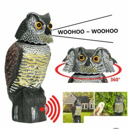 Garden Decorations Realistic Bird Scarer Rotating Head Sound Owl Prowler Decoy Protection Repellent Pest Control Scarecrow Moving Gard Dhioq