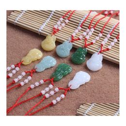 Pendant Necklaces Buddha Pendant Necklace For Women Jade Jewellery Crystal Necklaces Punk Couple Pendants Red Rope Ornament Drop Deliver Dhj6T