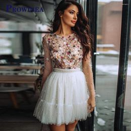 Runway Dresses Prowinea Charming A-line Celebrity Dress O-neck Rhinestones Pearls Above KneeTulle Illusion Vestidos De Festa Made To Order