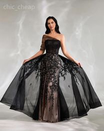 2024 Aso Ebi Illusion Black Mermaid Prom Dress Lace Tulle Evening Formal Party Second Reception Birthday Engagement Gowns Dresses Robe De Soiree ZJ96
