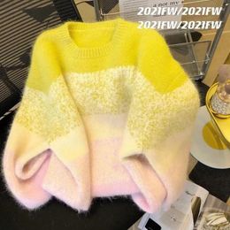 Women's Sweaters Gradient Mohair Soft Sweater Autumn 2024 Korean Contrast Sweet Knitted Tops Sueter Mujer Jumper Y2k