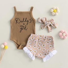 Clothing Sets CitgeeSummer Infant Baby Girl Clothes Suits Letter Print Knit Rib Sleeveless Romper Floral Shorts Headband 3Pcs Set