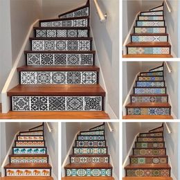 yazi 6PCS Removable Step Self-Adhesive Stairs Sticker Ceramic Tiles PVC Stair Wallpaper Decal Vinyl Stairway Decor 18x100CM 2012013171