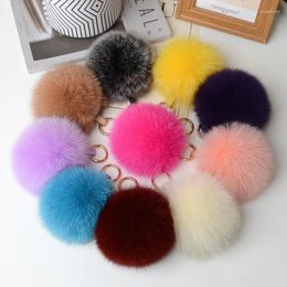 Keychains MPPM Luxury Fluffy Real Fox Fur Pom Poms Pompom Keychain High Quality Car Key Chain Metal Ring Pendant For Women