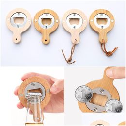 Openers Wooden Bottle Opener Magnet Creative Refrigerator Pasted Wood Unique Gift Can Kitchen Tool Decoration Drop Delivery Home Garde Dhlb9