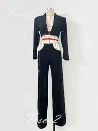 Women's Two Piece Pants Tesco Chic Pant Sets Short Blazer Suit Chain Wide Leg Women Sexy For Club Party Female Outfits 2