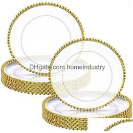 Dishes & Plates Plates 100Pcs Clear Charger Plate With Gold Beads Rim Acrylic Plastic Decorative Dinner Serving Wedding Xmas Drop Deli Dhayo