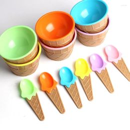 Bowls Children Coloured Ice Cream Bowl With Spoon Plastic Tart Style Dessert Small Kitchen Tool 1pc