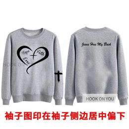 Men's Hoodies Sweatshirts Autumn and Winter Womens Faith Hope Love Long Sleeved Hoodie with Round Neck 74t8