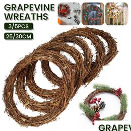 Decorative Flowers & Wreaths 25/30Cm Christmas Rattan Wreath Braided Diy Hand-Woven Grapevine Vines Wreaths Crafts For Wedding Hallowe Dhmwf