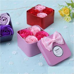 Decorative Flowers & Wreaths 4Pcs Soap Flower Gift Essential Bath Body Petal Scented Rose Flowers With Tinplate Box Wedding Decoration Dhirw