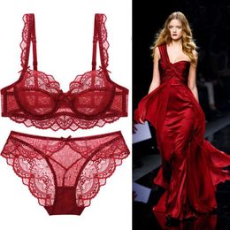 Victoria Red Lifeyear Underwear Women's Ultra Thin Lace Bra Sexy Gathering Comfortable and Breathable Bra Set