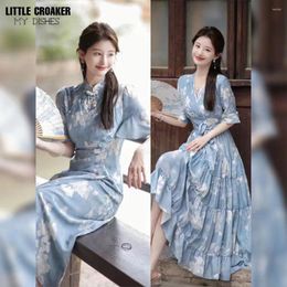 Ethnic Clothing Women Qipao 2024 Style Retro Chinoiserie Long French Cheongsam Modified Young Girls Modern Dress