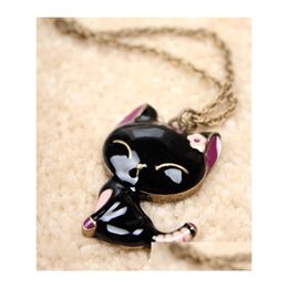 Pendant Necklaces Pretty Cat Pendant Necklace Enamel Jewellery Maxi Statement Necklaces For Women Girl Animal Gift Long Drop Delivery Je Dhpqd