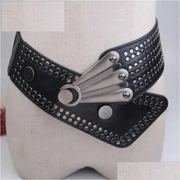 Belts New Fashion Retro Wide Female Luxury Rivet Exquisite Ladies Elastic Red Black Corset Belt Dresses Waistband Drop Delivery Dhdag