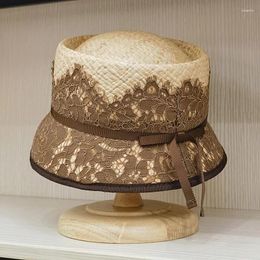 Wide Brim Hats Fashion Japanese Lace Decorative Fisherman Bucket Hat Women's Elegant Bow Sunscreen Raffia Beach Sun Visor