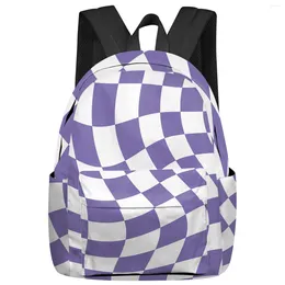 Backpack Geometric Plaid Purple White Women Man Backpacks Waterproof Travel School For Student Boys Girls Laptop Bags Mochilas