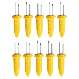 Tools 10Pcs Corn Holders Small Stainless Steel Cob Holder Outdoor Barbecue Cooking Forks BBQ Food Picks Kitchen Accessories