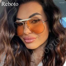 Sunglasses Retro Yellow Oversized Pilot For Women Classic Metal Large Frame Clear Sun Glasses Gradient Vintage Alloy Shades