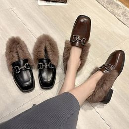 Dress Shoes Thick-heeled Mao Women In Autumn And Winter Of 2024 Hair Velvet Wearing Lazy