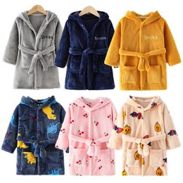 Winter Children Bath Robes Cartoon Pajamas Boy Girl Flannel Sleepwear Kids Clothing Baby Warm Bathrobe Casual Homewear 240130